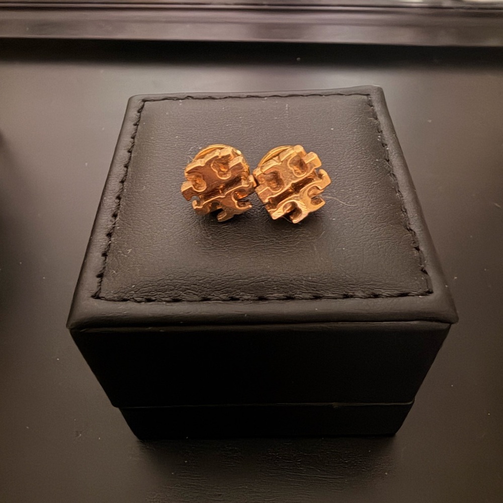 Gold Tory Burch Logo Stud Earrings